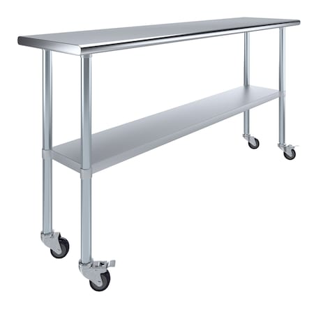 Amgood 18 in. x 72 in. Stainless Steel Table With Wheels AMG WT-1872-WHEELS